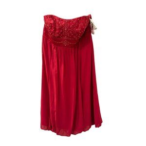 David's Bridal Red Strapless Beaded Prom Dress